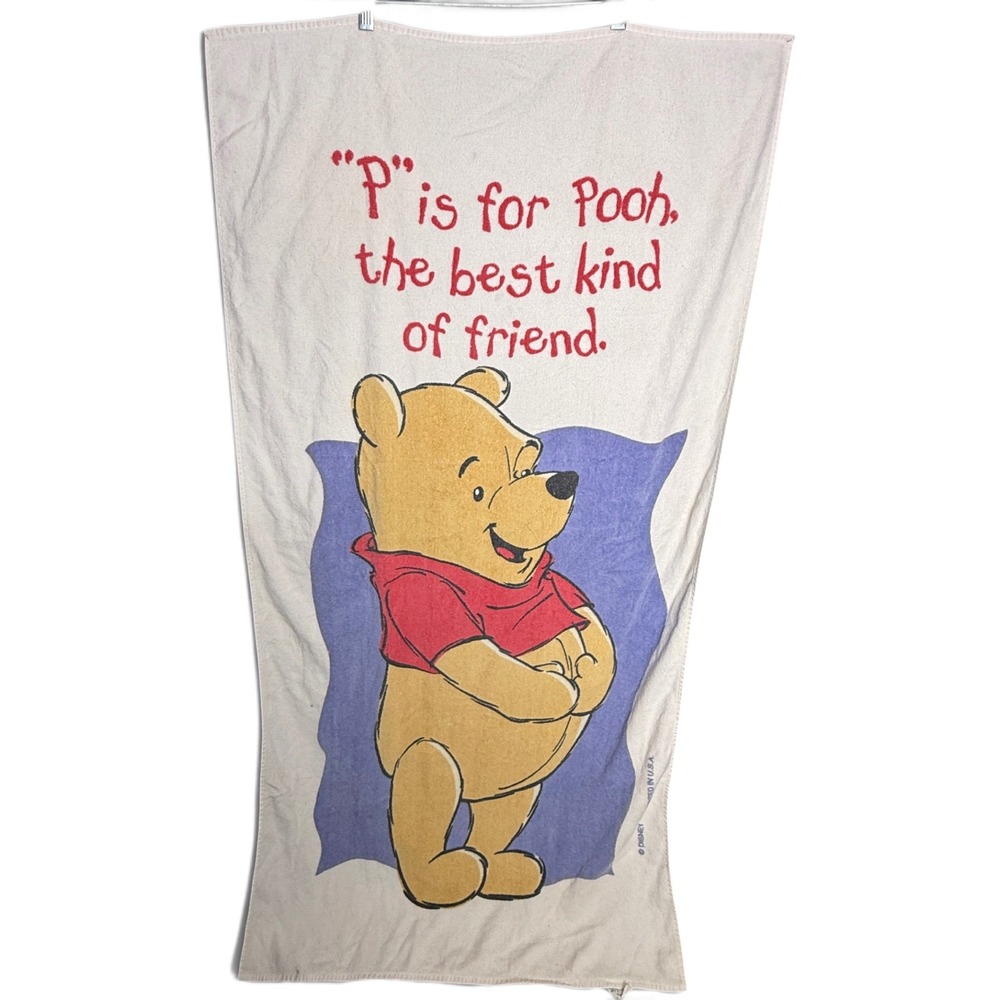 Vintage Disney Winnie the Pooh Beach Towel Franco Cotton 28x54 P is for Pooh